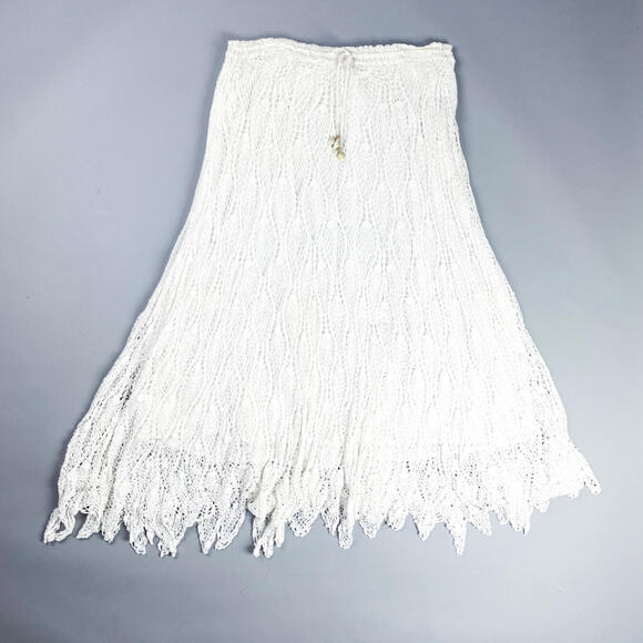 Dresses & Skirts - Vintage White Crochet Knit Maxi Skirt with Drawstring Waist